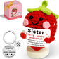 Sister Gifts Positive Crochet Strawberry: Big Sis Sister-in-Law Friends mature-themed Gifts for Birthday Christmas White Elephant Day Genlentines  Handmade Cute Berry Awesome Card Base Keychain (Sister)