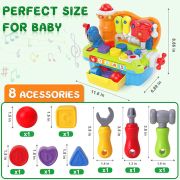SYAOMUNLY Musical Learning Workbench for 1-2 Year Olds - Colorful Educational Tool Set for Toddlers - Birthday Gift for Boys & Girls