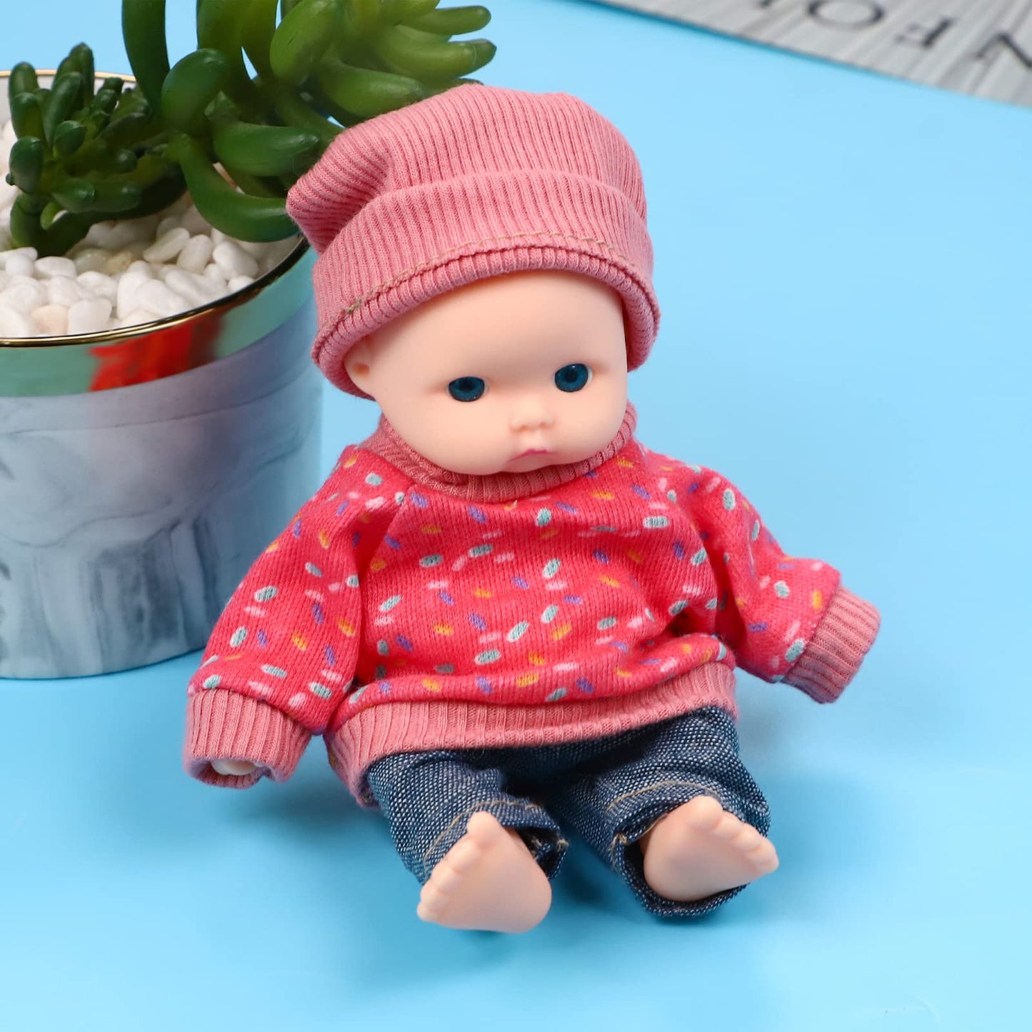 Onest 2 Sets 6 Inch Dolls Cute Baby Doll Include 2 Pieces Baby Mini Dolls, 2 Sets Handmade Doll Clothes