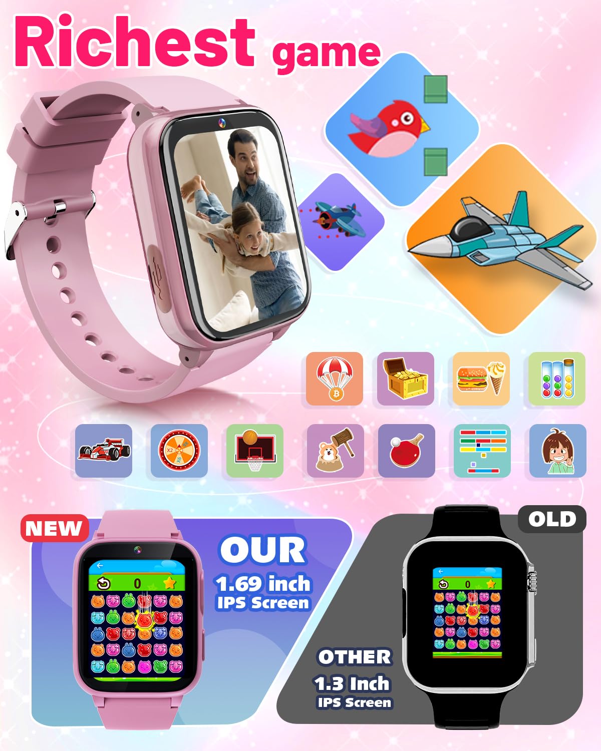 Gothwick Kids Smart Watch D11, Pink, Age 6-8, 26 Games, Perfect Birthday & Christmas Gift Ideas