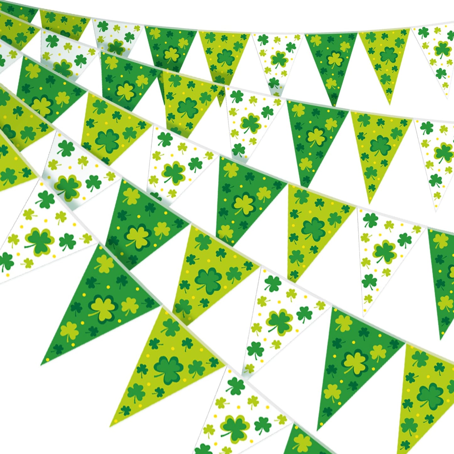 Hestya 5 Pcs 49ft St. Patricks Day Banner Luck Green Shamrock Garland Banner Irish National Day Pennant Banners Triangle Flags 