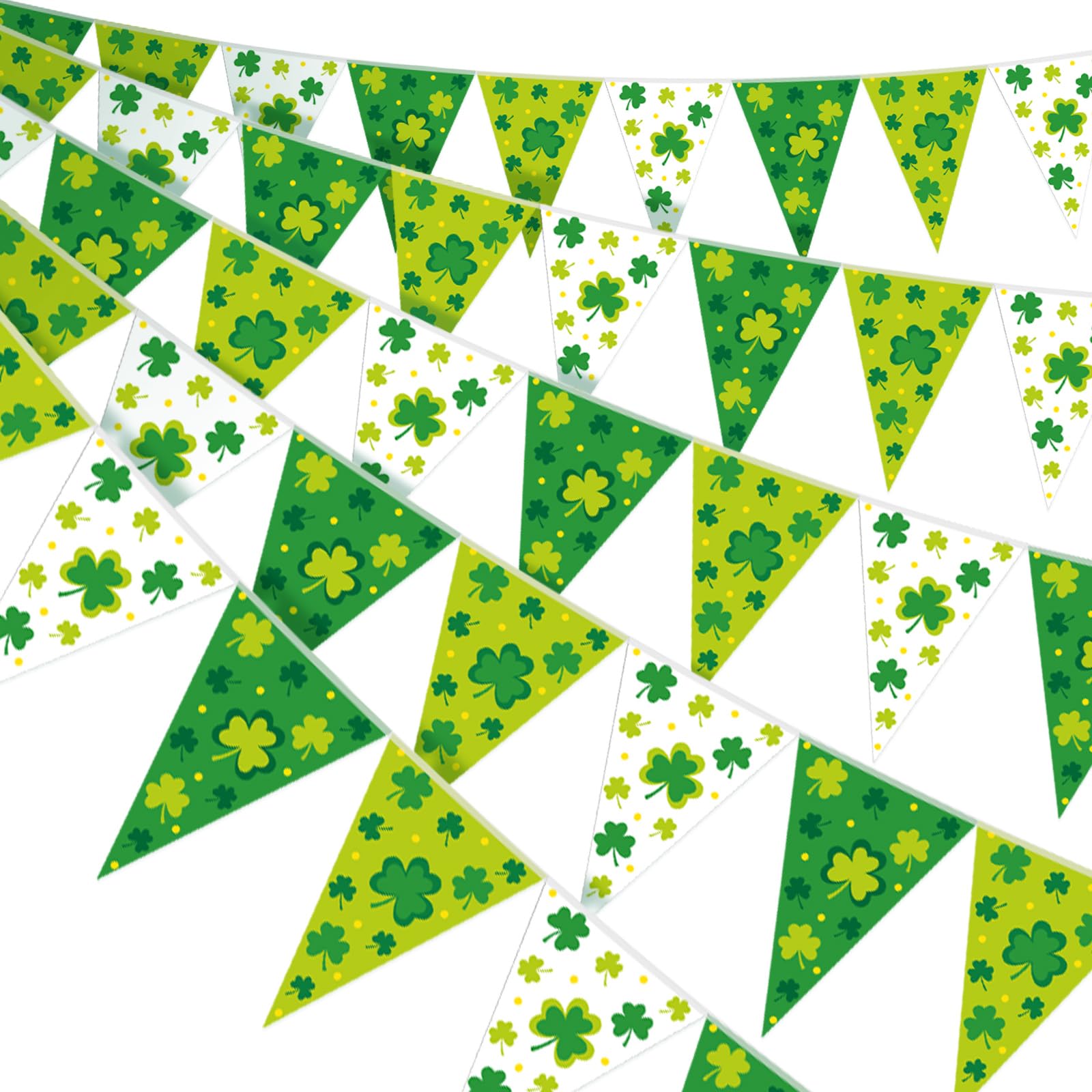 Hestya 5 Pcs 49ft St. Patricks Day Banner Luck Green Shamrock Garland Banner Irish National Day Pennant Banners Triangle Flags 