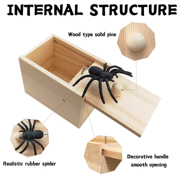 Motiloo Original Spider Prank Box,Handdmade Wooden Pop Out Rubber Spider Scare Box Joke Toys Prank For Kids & Adults Prank Gift Halloween