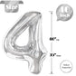 Silver Number 4 Balloon 40 Inch, 4 Balloon Number, 4Th Birthday Decorations, Silver Party Supplies For Boys Girls