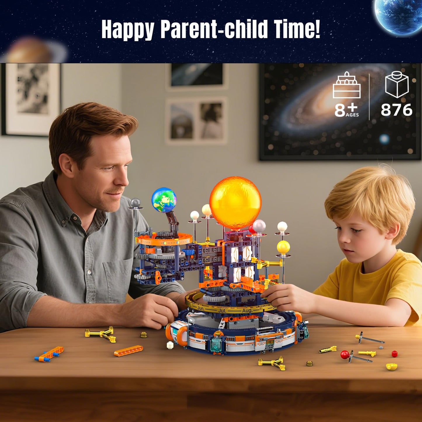 Ubrixmen Solar System Building Set Toys 876 Pcs,Dual-Mode Rotating Space Building Blocks With Light,Stem Space Educational Toy,