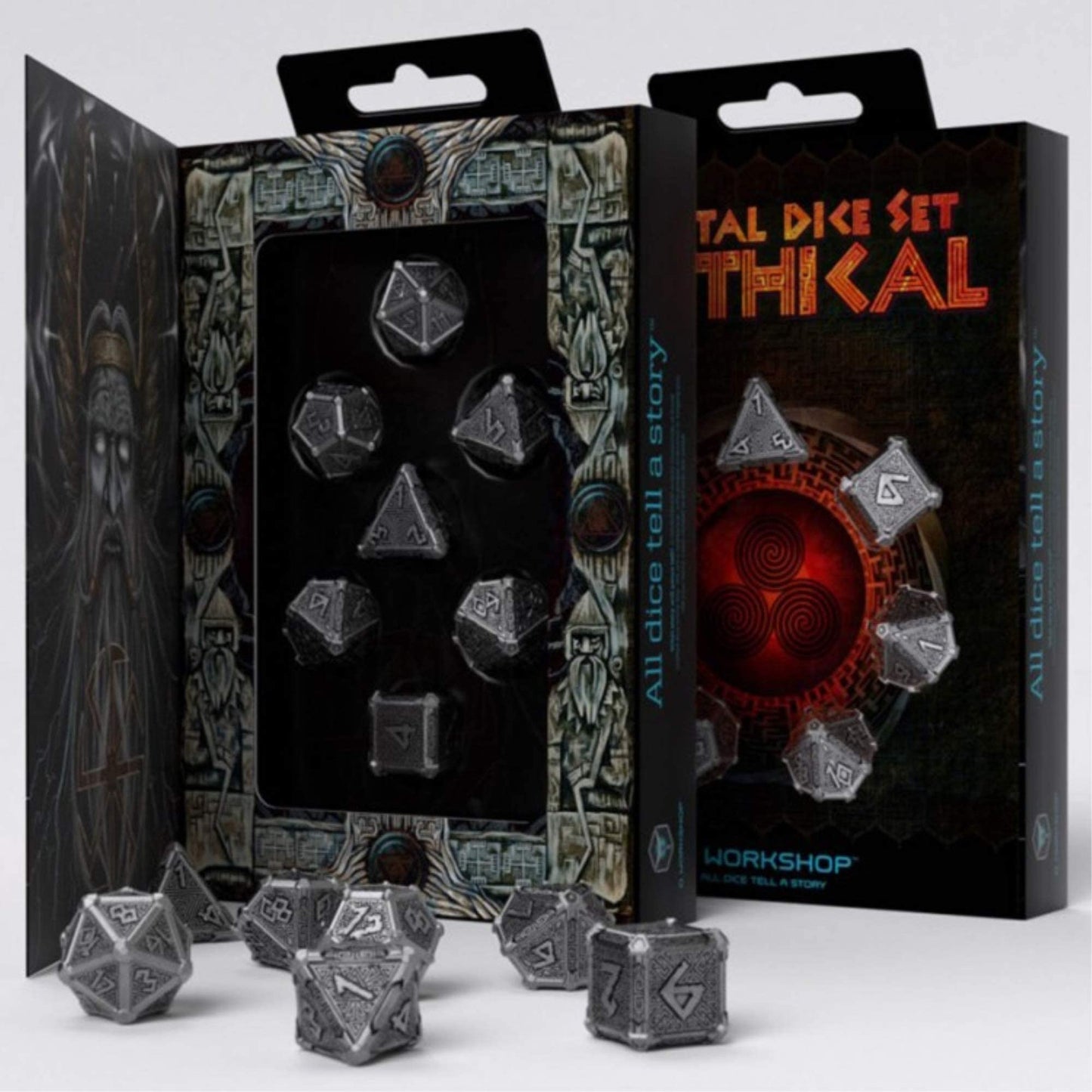 Q-Workshop Metal Mythical 7 Polyhedral Ornamented Dice Set