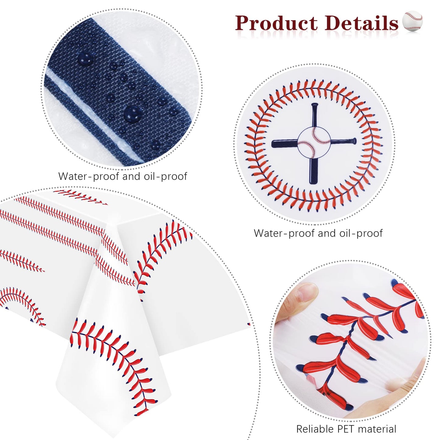 durony 3 Packs Baseball Tablecloth 108 x 54 Inch Plastic Baseball Table Cover Party Tableware for Baseball Theme Birthday Party