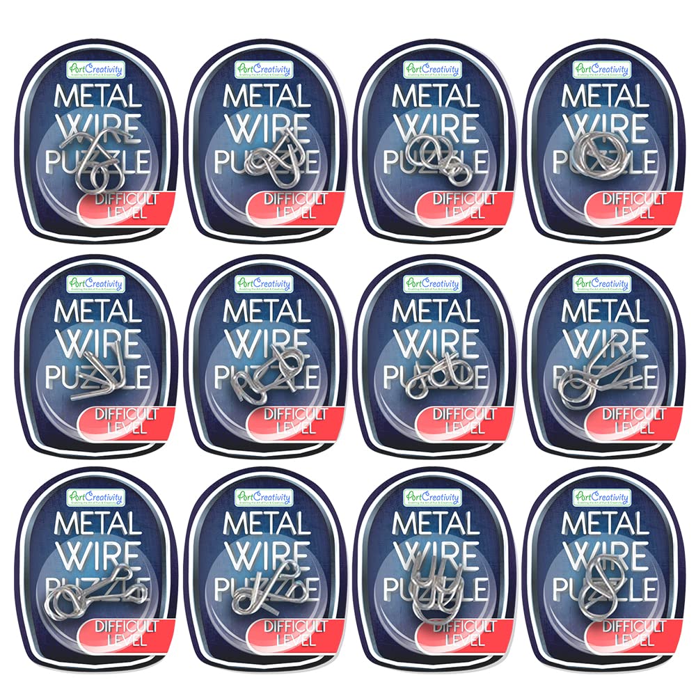 Gamie Brain Teaser Puzzles, Metal Wire Puzzle Set of 12 Unique Individually IQ Wire Metal Puzzles - Fun Brain Teaser IQ Game - G