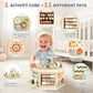 Joyreal Wooden Activity Cube - 11-in-1 Montessori Toy for Toddlers, Small, Neutral Colors, Model MX439, Ideal 1st Birthday Gift