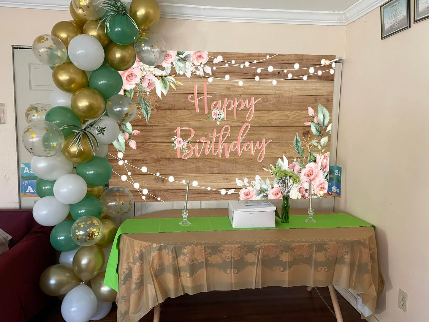 Avezano Rustic Wood Birthday Banner Happy Birthday Party Decorations Pink Floral Girls Women Banner Photo Booth Studio Props 70.