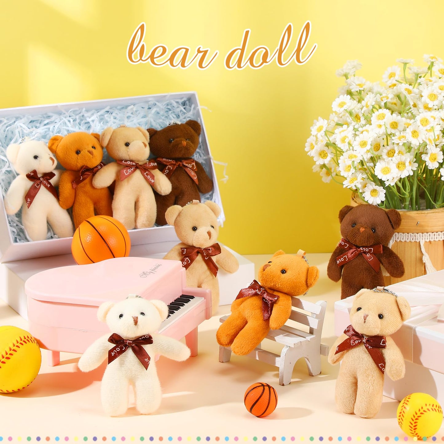 Hydren 156 Pcs Mini Bears Bulk 4.7 Inch Tiny Doll Stuffed Bear Animal Plush Toys Keychain For Graduation Kids Girls Boys Adults