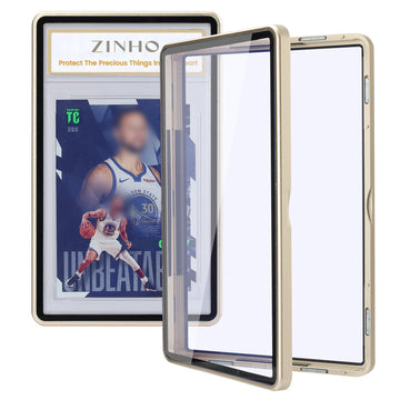 Zinho Graded Card Case Magnetic Aluminum Alloy Slab Protector Display Case Fits 35Pt Psa/Cgc/Csg Cards, Uv Protection (Gold)