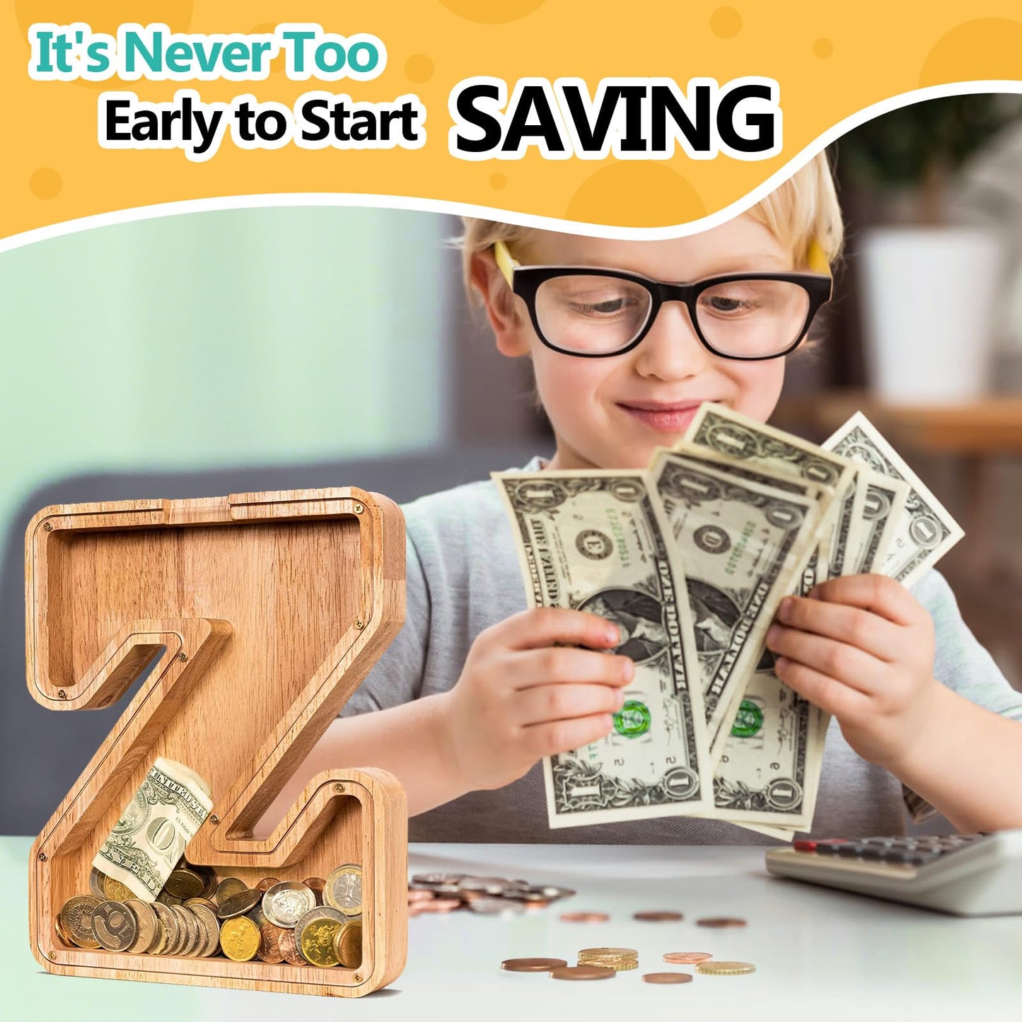 SummiDate Wooden Letter Piggy Bank| Piggy Bank for Boys Girls Toddler| Alphabet Z Money Bank| Coin Bank Birthday Gift for Kids|Birthday Gift for Kids (Z)