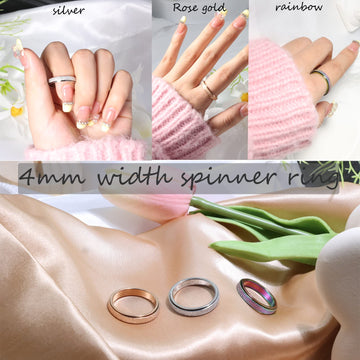 Luckyamor Anxiety Ring For Women Spinner Ring:4Mm Sand Blasted Rotatable Titanium Steel Spinner Band Rings Fidget Rings For Women Size 6-10