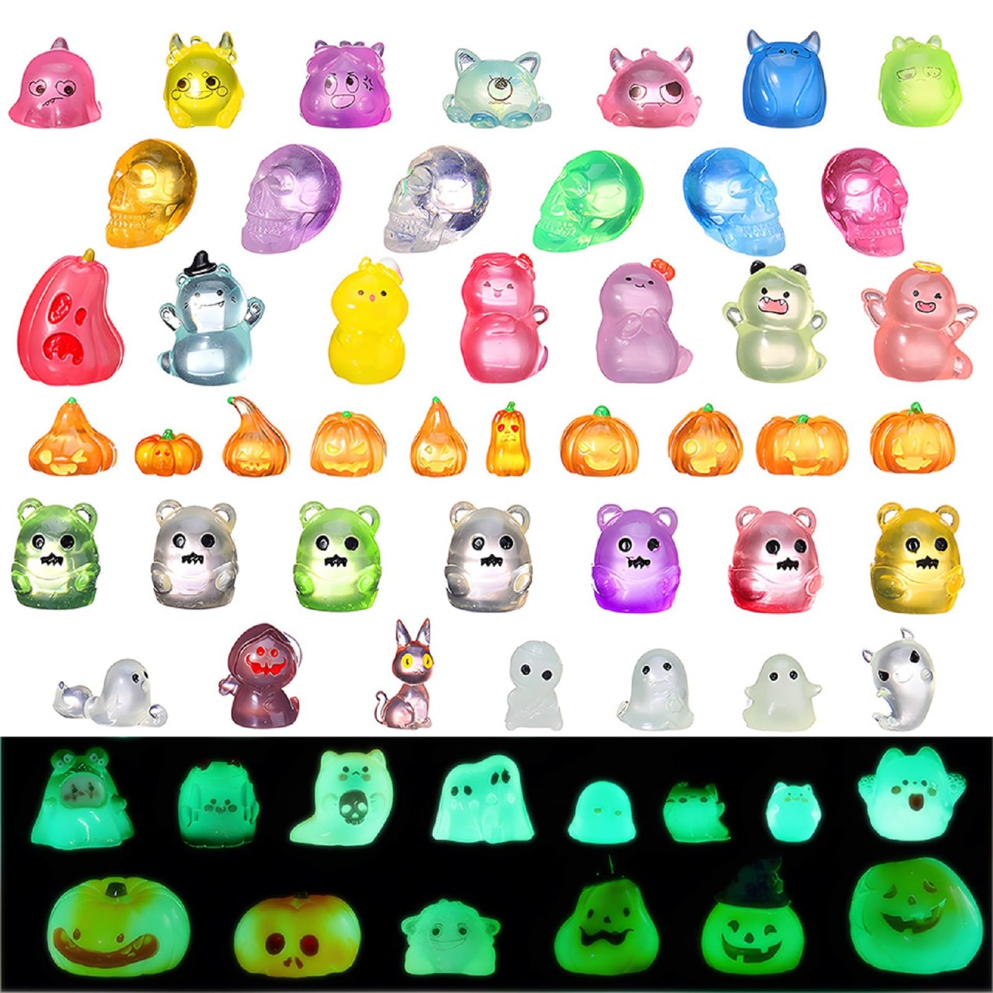 Sonwyoung 58 Pcs Luminous Mini Figures Glow In Dark Tiny Resin Figures Set Fairy House Diorama Accessories Ornament For Garden D