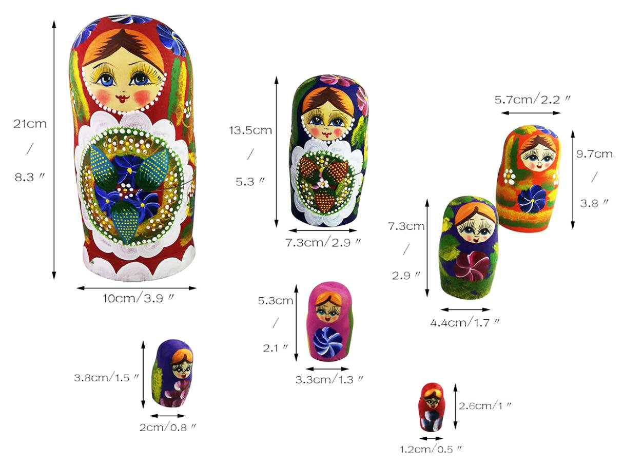 Winterworm 7Pcs Red Flowers And Berries Wooden Russian Nesting Dolls Matryoshka Russian Doll