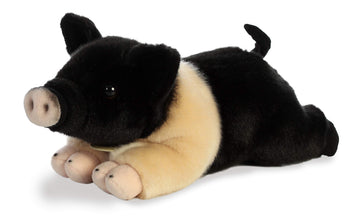 Aurora® Realistic Miyoni® Hampshire Pig Stuffed Animal - Lifelike Detail - Cherished Companionship - Black 12 Inches