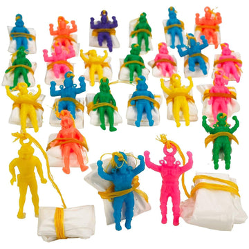 Kicko Mini Vinyl Paratroopers - 48 Pack Parachute Men - Assorted Colors Cool Airborne Army Guy Action Figures - for Kids, Boys, 