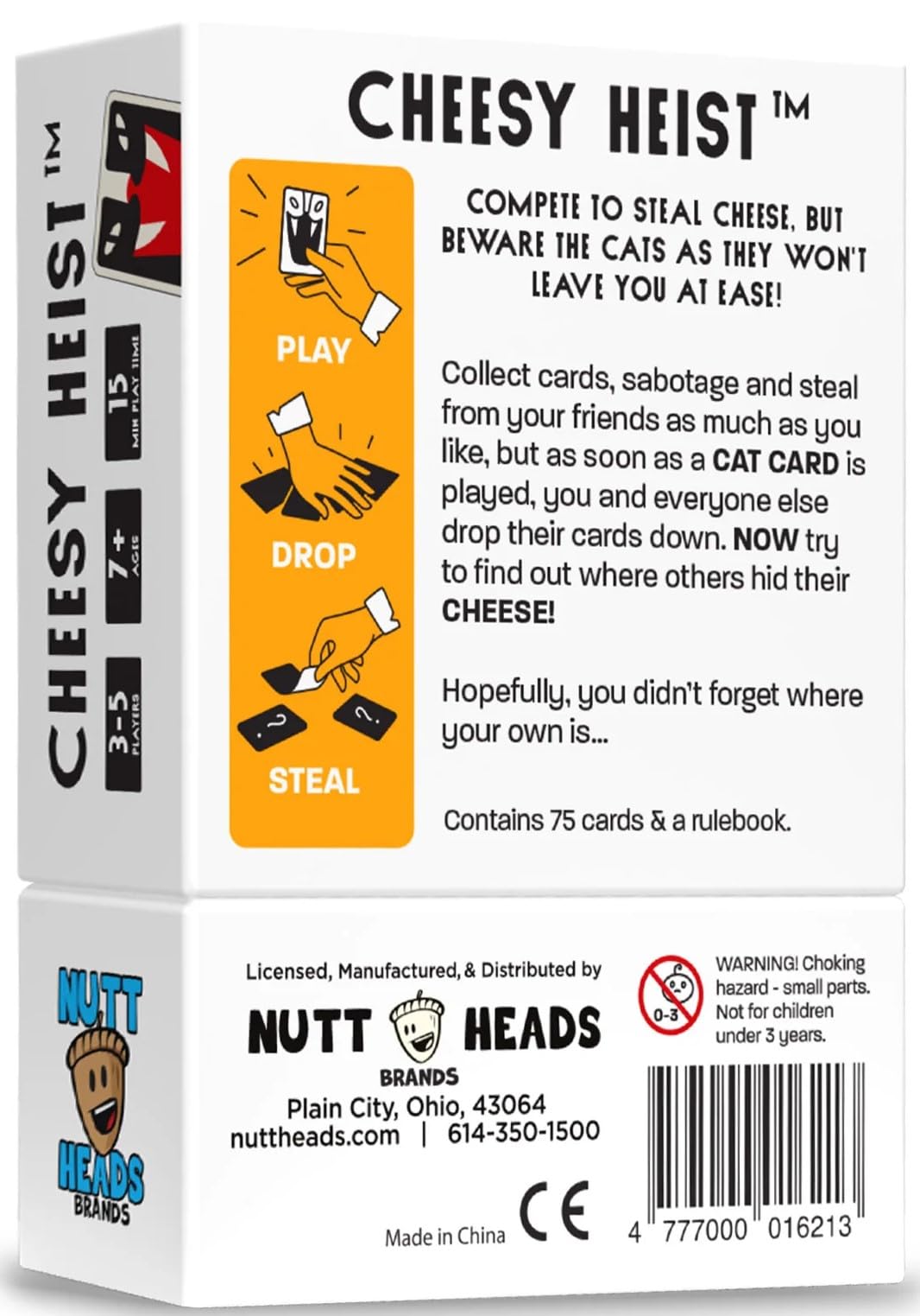 Nutt Heads Cheesy Heist Card Game - Family Friendly Fun for Ages 7+, Orange & White, 5"x1" Paper Cards