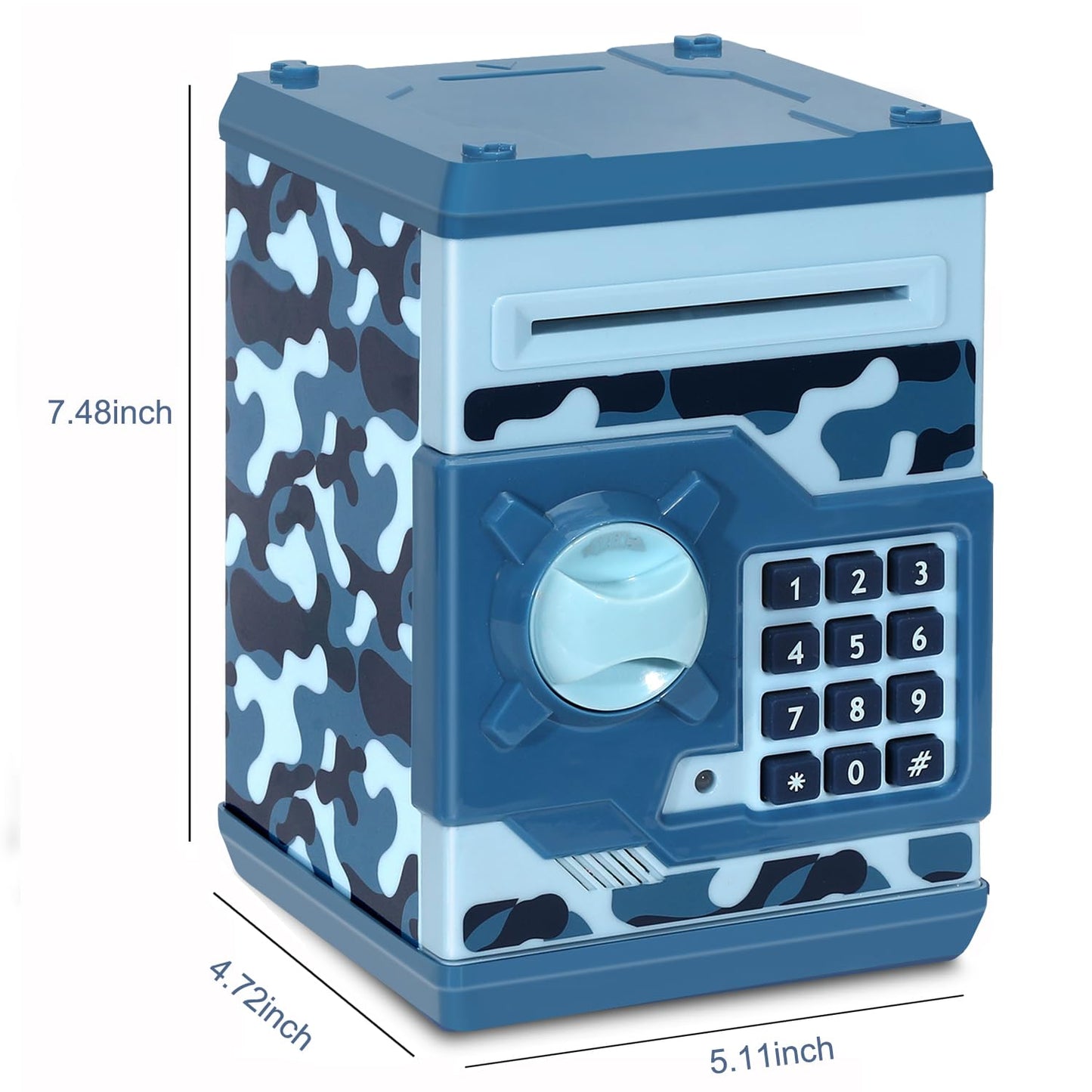 Adevena Electronic Piggy Bank, Mini Atm Password Money Bank Cash Coins Saving Box For Kids, Cartoon Safe Bank Box Perfect Toy Gifts For Boys Girls (Camouflage Blue)