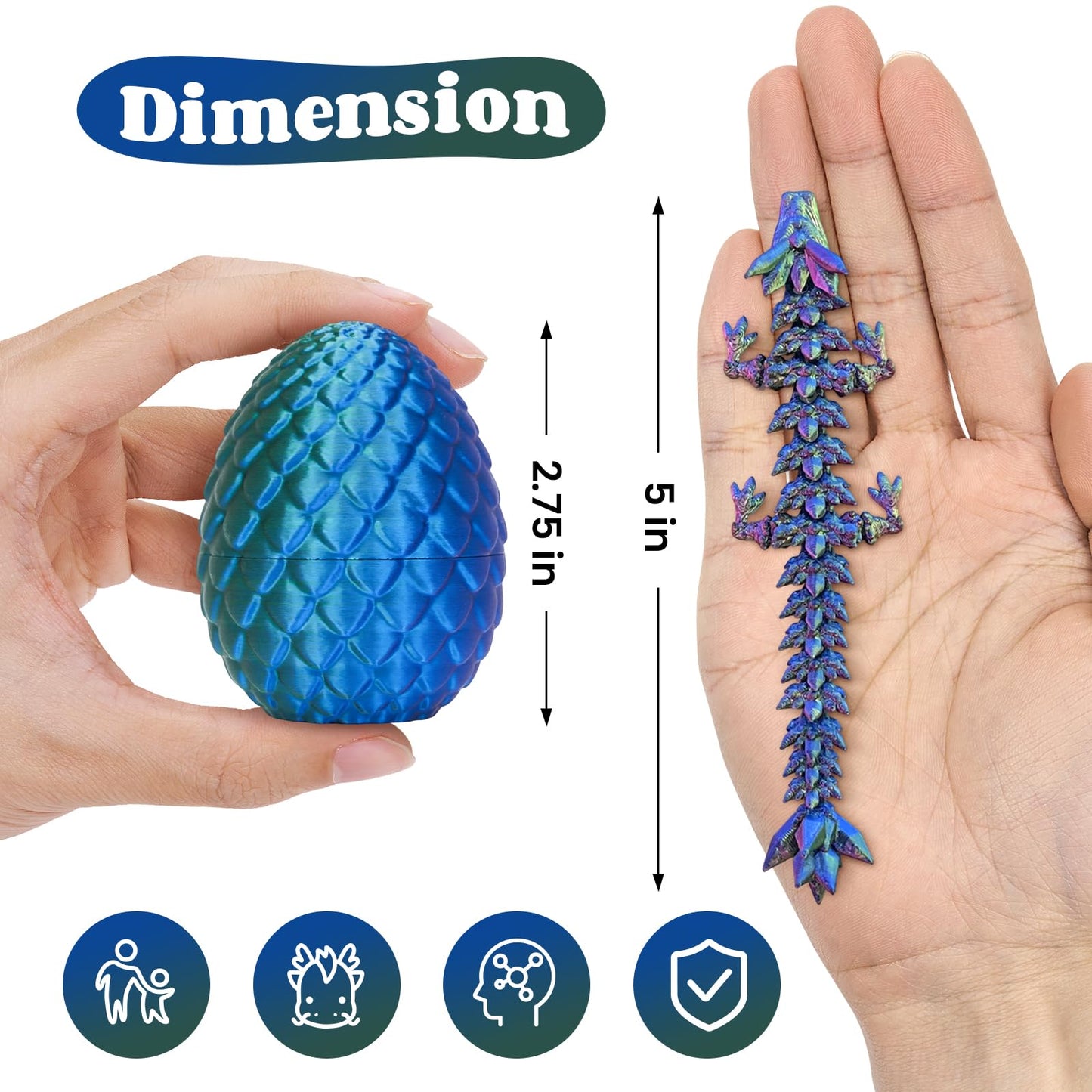 Tboline 4Pcs 3D Printed Dragon Egg, Mystery Easter Egg Articulated Crystal Animals Fidget Toy For Boy Kid, 3D Print Small Dinosa