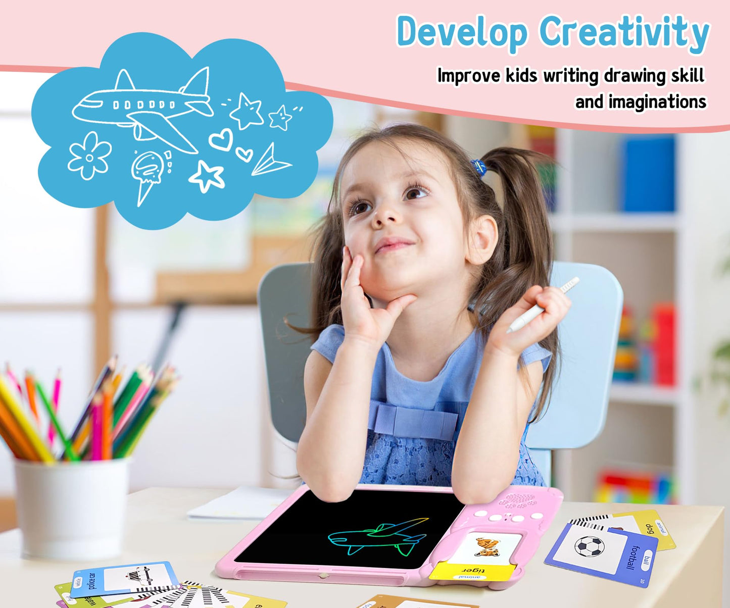 Rylai Toddler Toys Talking Flash Cards, Kindergarten Learning Resources 510 Sight Words With Drawing Tablet For Speaking Doodling, Sensory Toys For Kids With Autism, Boys Girls 2 3 4 5 6, Pink