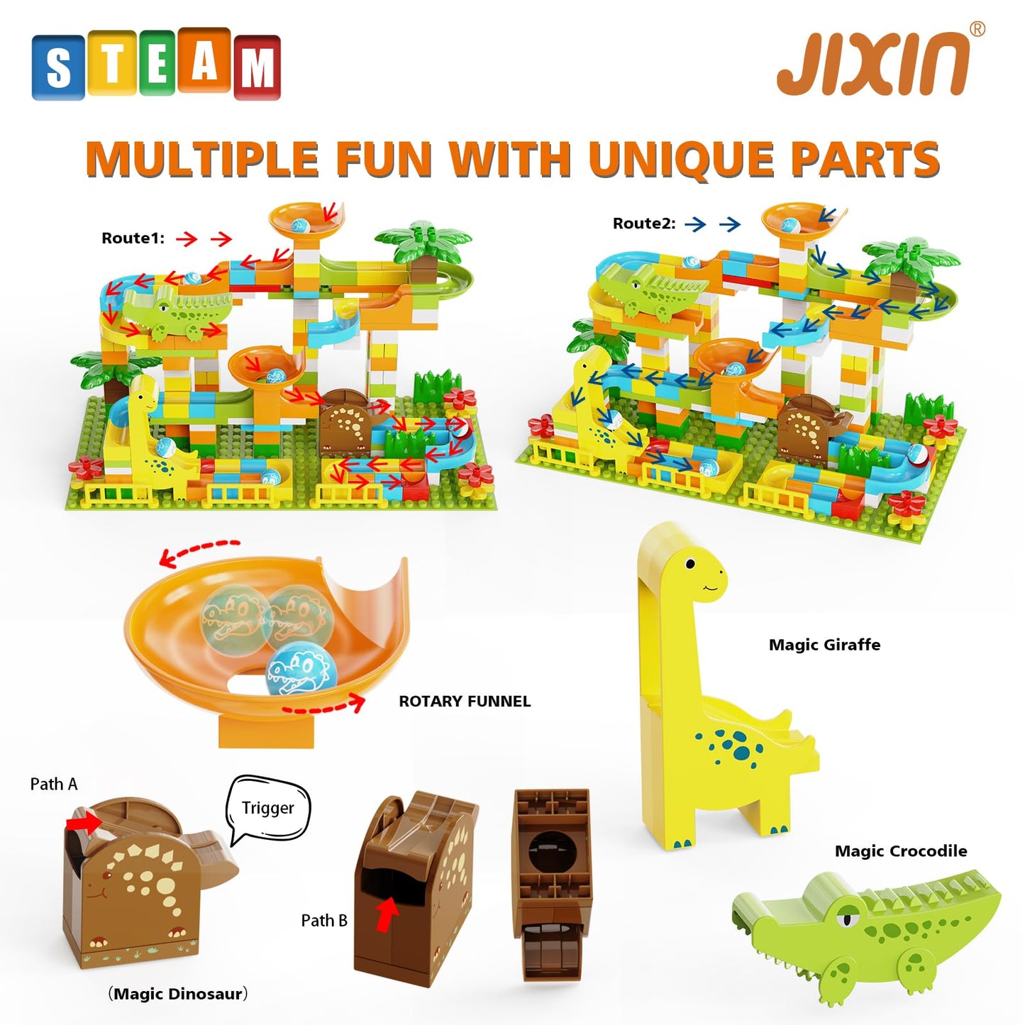Jixin Dinosaur Marble Runs For Kids 4-8 Building Blocks 187Pcs Compatible With Lego Duplos For Age 2-5 - Marble Run For Kids Age