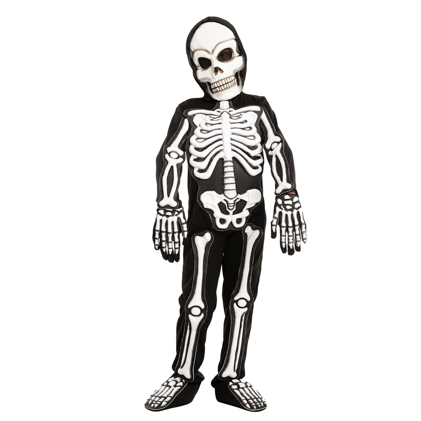 Spooktacular Creations Halloween Fierce 3D Skeleton Costume Set For Kids Halloween Dress Up, Role-Play, Carnival Cosplay -S(5-7Yr)