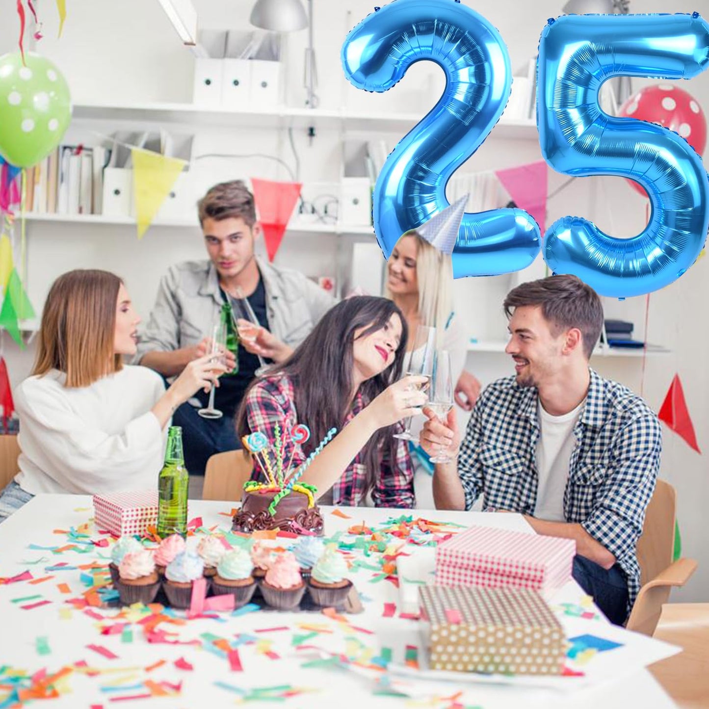Toniful 40 Inch Blue Large Numbers Balloon Birthday Party Decorations, Foil Mylar Big Number Balloon Digital 25 For 25Th Birthda