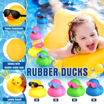36 Pcs Mini Rubber Ducks With 36 Sunglasses Rubber Ducks In Bulk Bathtub Duckies Toys For Kids Gift Baby Shower Birthday Party Favors Cruise(Multi Color, Duck With Sunglasses)