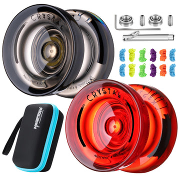 ShungRu Yoyo Pack of 2 - Responsive K2 Crystal Yoyos (Black & Red) for Kids & Beginners, Includes Bearing Tool & 12 Strings, Durable Plastic
