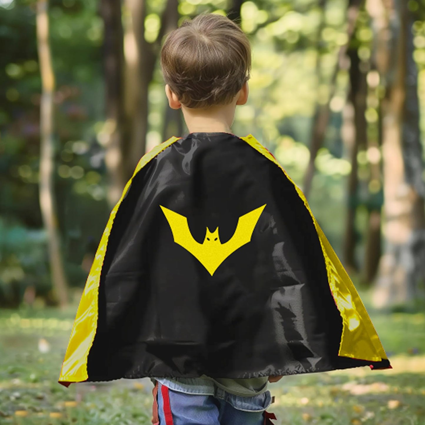 Mizzuco Superhero Capes For Kids Cloak With Mask Halloween Costumes And Party Dress Up 2Pcs(Black+Yellow