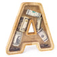 Wood City Letter Piggy Bank For Adults Boys Girls Kids, Wooden 9 Inch Large Personalized Bills And Coins Bank Money Box, Customi