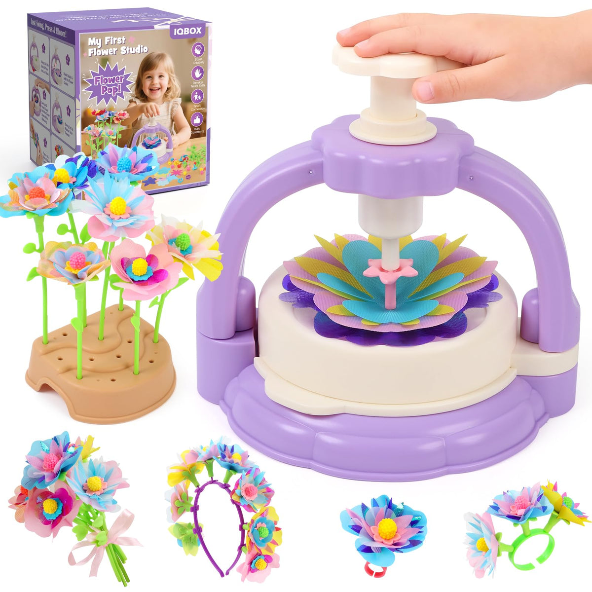 IQBOX Craft Kits Toys for 4 5 6 7 8 Year Old Girls Trendy Flower Making Kit