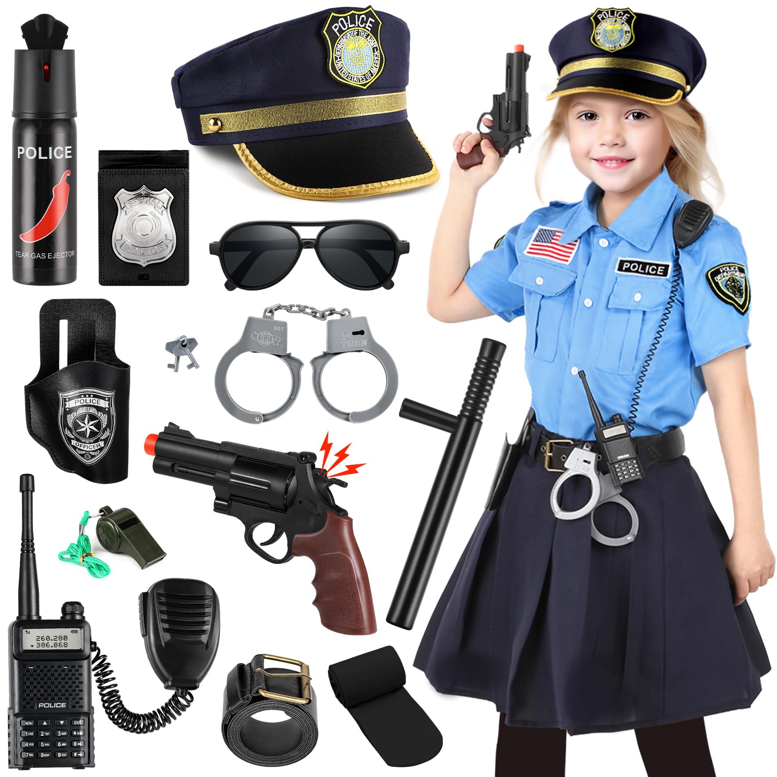 Loscola Police Officer Costume For Kids, Girls Police Costume For Kids, Halloween Costumes For Girls Kids 3-12, Cop Police Unifo
