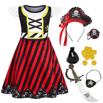 Eledobby Girls Pirate Dress Halloween Outfits Kids Pirate Costume Birthday Party Cosplay Buccaneer Dress