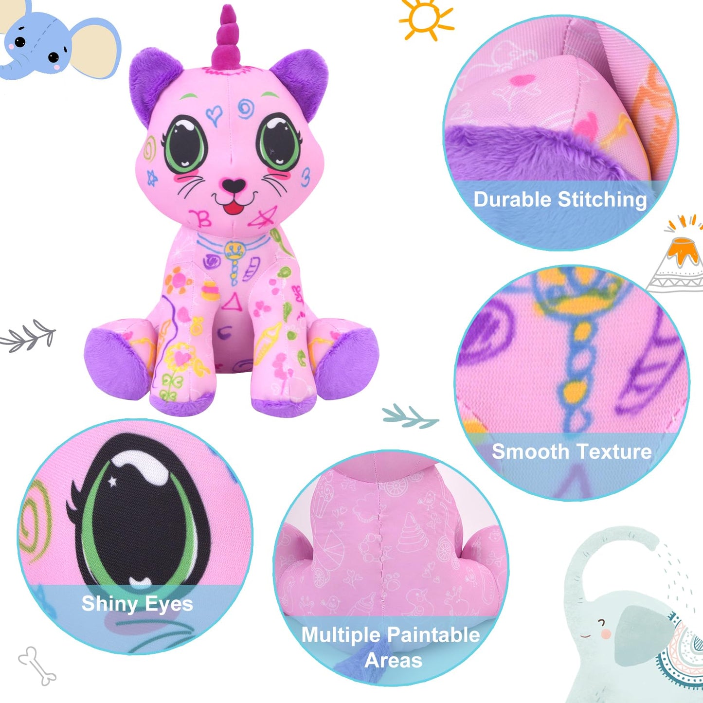 Drawmytoy Coloring Plush Toy With 12 Washable Markers For Little Girls Doodle Dolls Arts And Crafts Soft Diy Washable Doodle Stu
