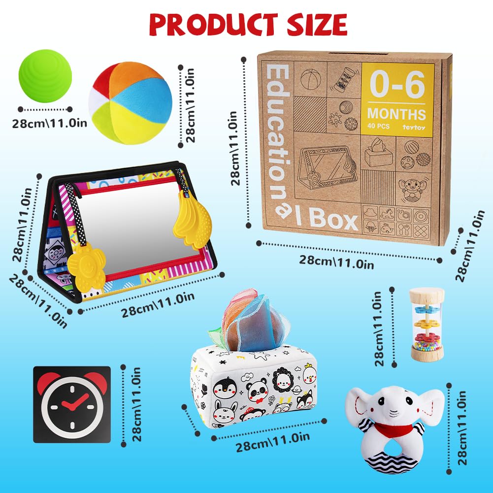 Montessori Toys For Babies 0-6 Months,7 In 1 Newborn Toys Baby Gifts Set Early Learning Toys With Black & White Baby Flashcards,