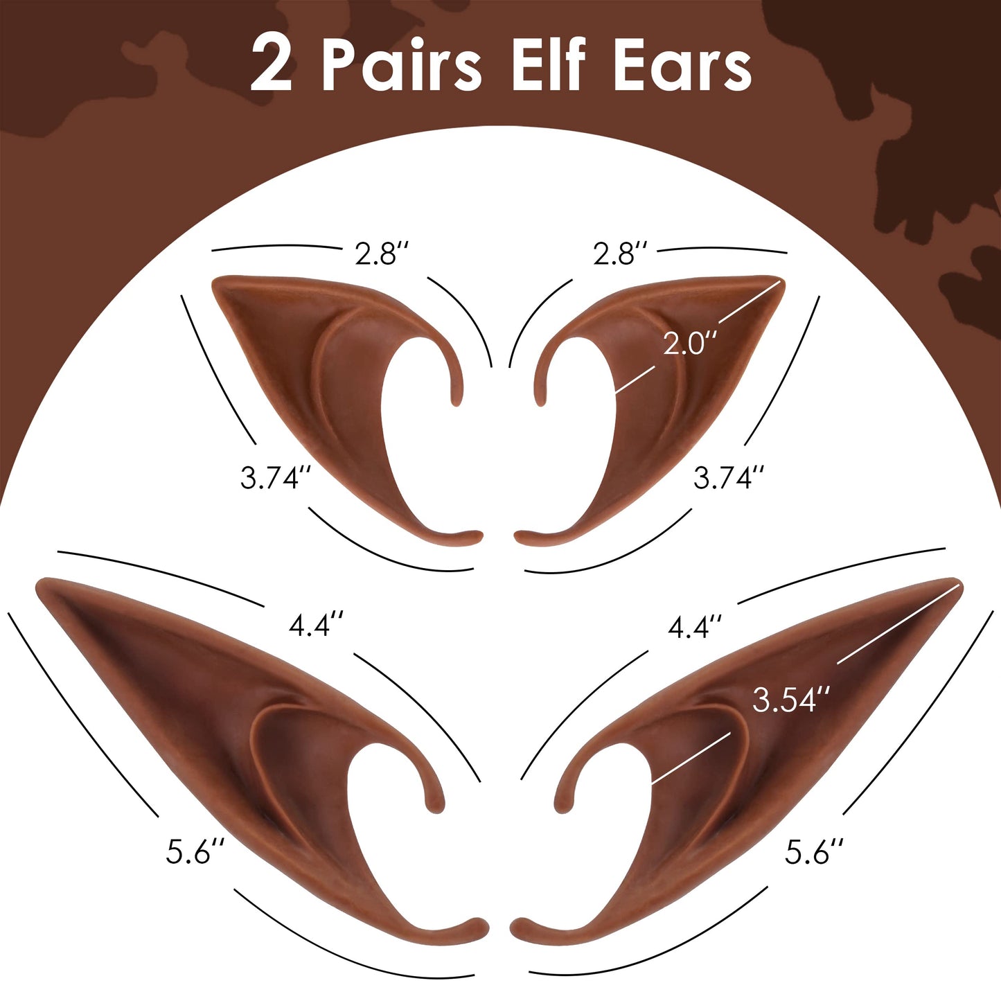 Freshme 2 Pairs Brown Elf Ears - Short And Long Fairy Ears Set Silicone Vampire Ears Anime Pixie Elven Ear Brown Skin For Women
