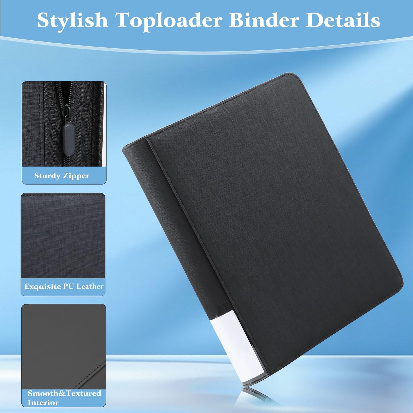 WOT I Toploader Binder | Holds 360 Toploaders | enhanced PU-Leather Binder with Index Label | Holds 3x4 Toploaders for TCG  Sports & Trading Cards  Black