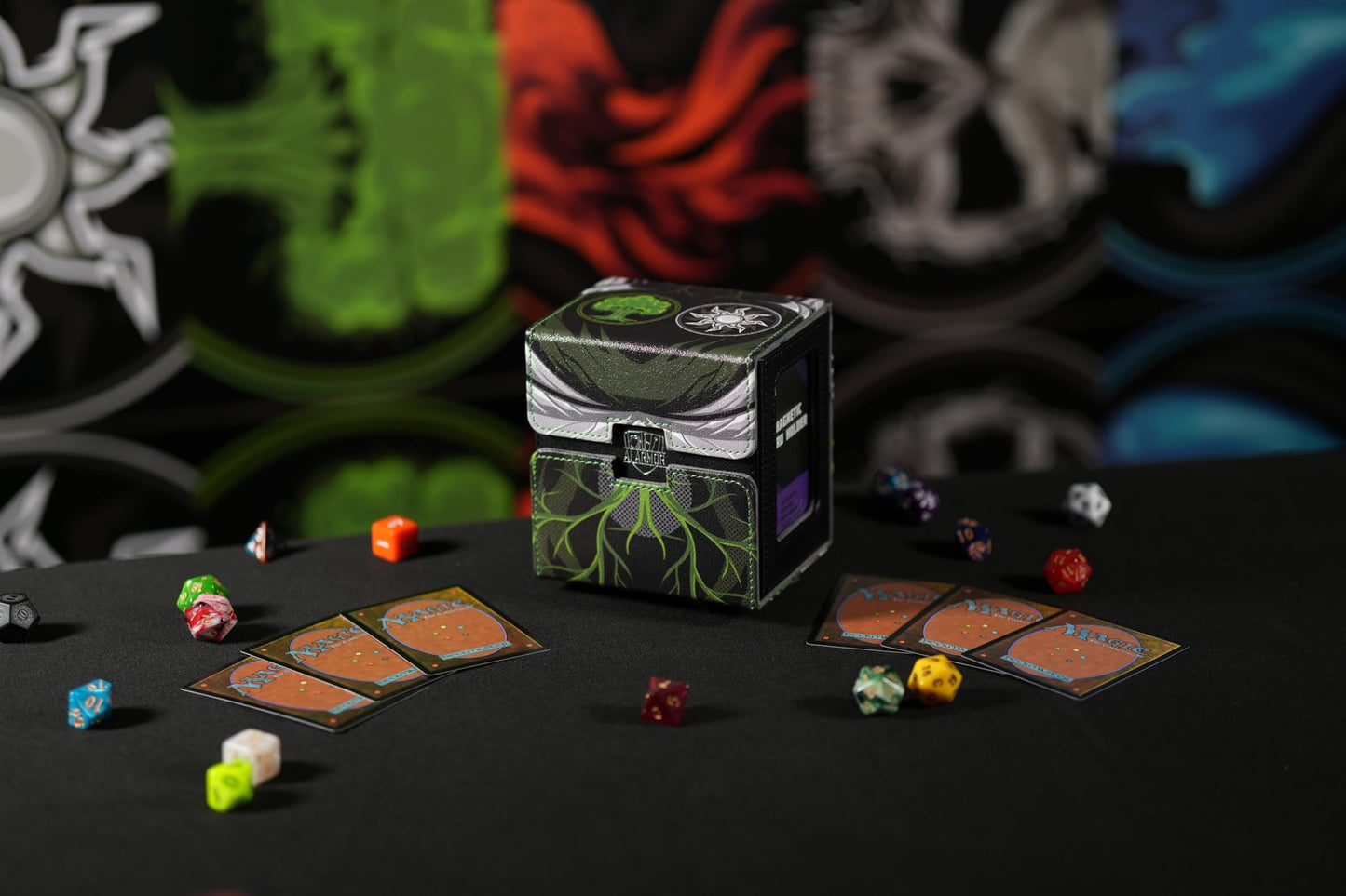 Ai protective covering MTG Commander 100+ Card Custom Art Deck Box With Storage (Green/White)