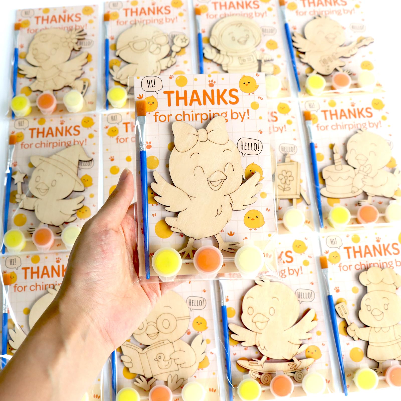 12 Pack Chicken Party Favors for Kids - Individually Wrapped Paint Your Own Wooden Magnet Craft Kits with Thank You Card, Farm B