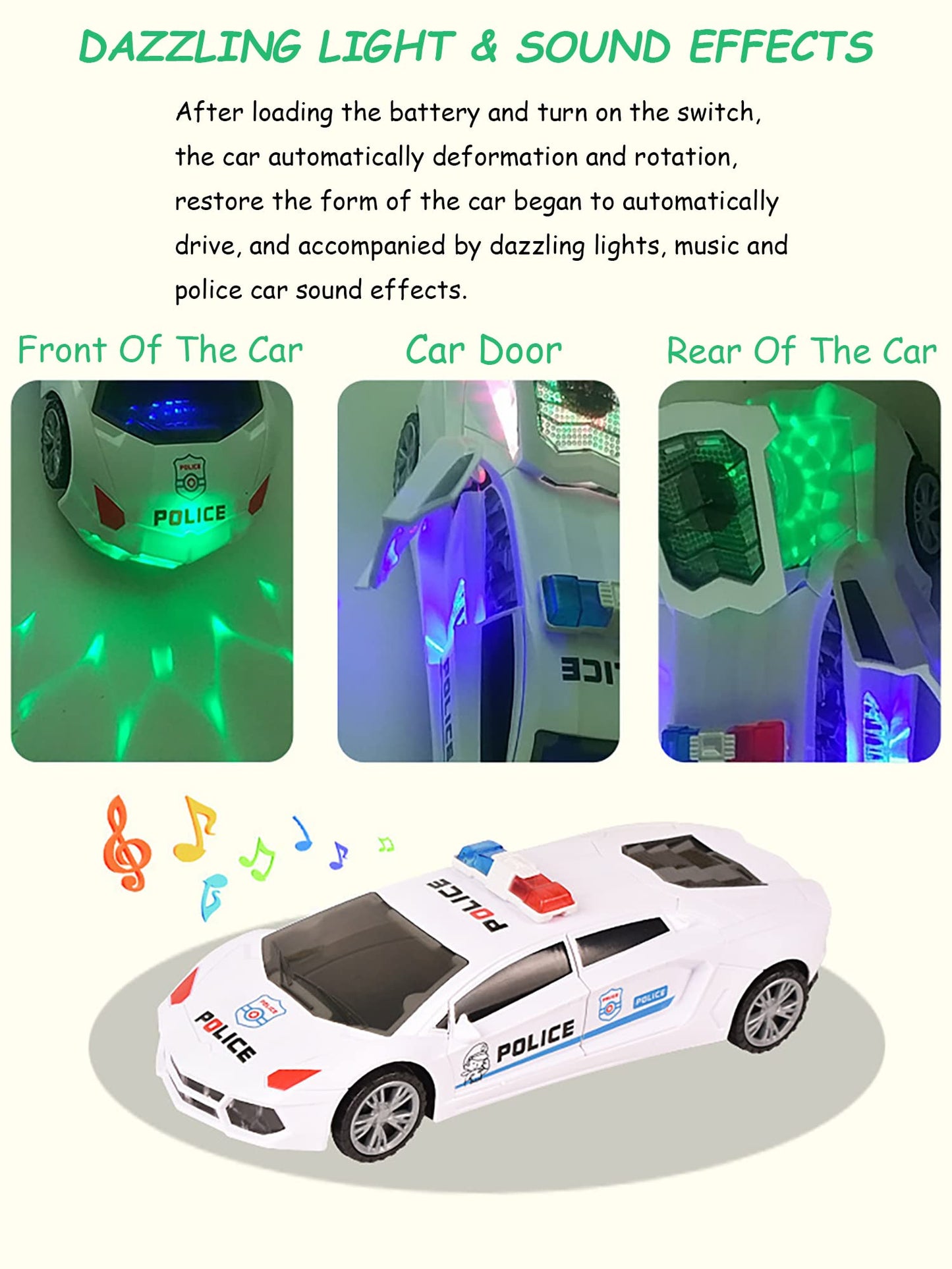 Toy Cars, Police Car Toys For Boys 3-5, Police Car Spinning Toy With Music Lights And Siren, Automatic Door Opening Spin Toy For