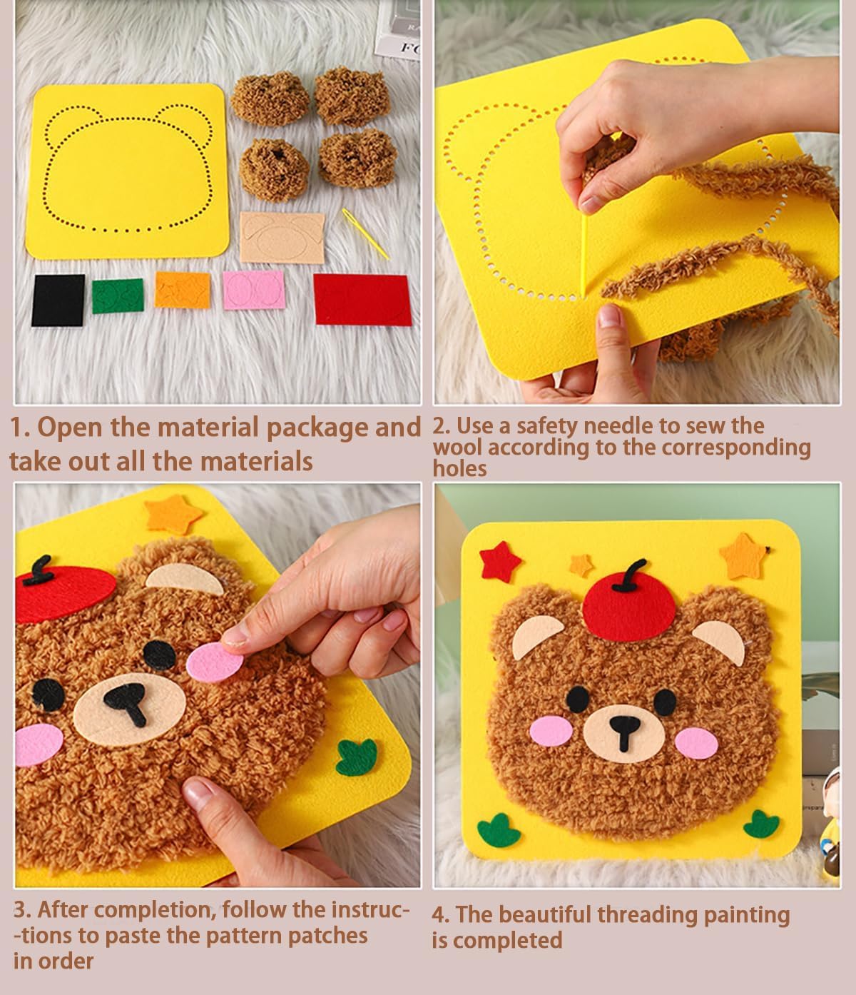 First Sewing Kit for Beginner Kids Arts & Crafts, 5 Easy DIY Embroidery Projects Animal Dolls Set, Gift for Girls, Boys, Learn t