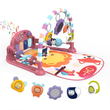 Baby Play Mat Baby Gym,Funny Play Piano Tummy Time Baby Activity Gym Mat With 5 Infant Learning Sensory Baby Toys, Music And Lig