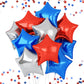 Feyg Star Balloons, 10 Pcs Red Blue Silver, 18'' Aluminum Foil, Self-Sealing, For Helium, Party Decorations, Wide Occasions