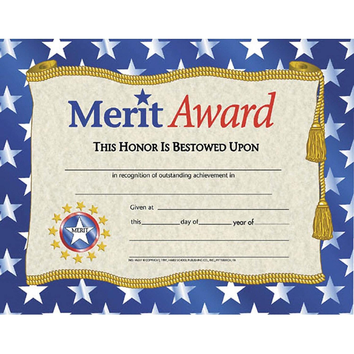 Hayes School Publishing Merit Award Certificate, 8.5'' X 11'', Pack Of 30 Multi