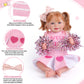 Babeside 4 Pcs Reborn Baby Doll Clothes Set For 17-22 Inch Dolls, Baby Doll Skirt With Heart Pattern And Baby Doll Accessories Fit Realistic Baby Doll Girl, Pink