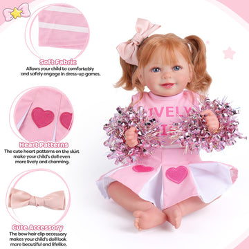 Babeside 4 Pcs Reborn Baby Doll Clothes Set For 17-22 Inch Dolls, Baby Doll Skirt With Heart Pattern And Baby Doll Accessories Fit Realistic Baby Doll Girl, Pink