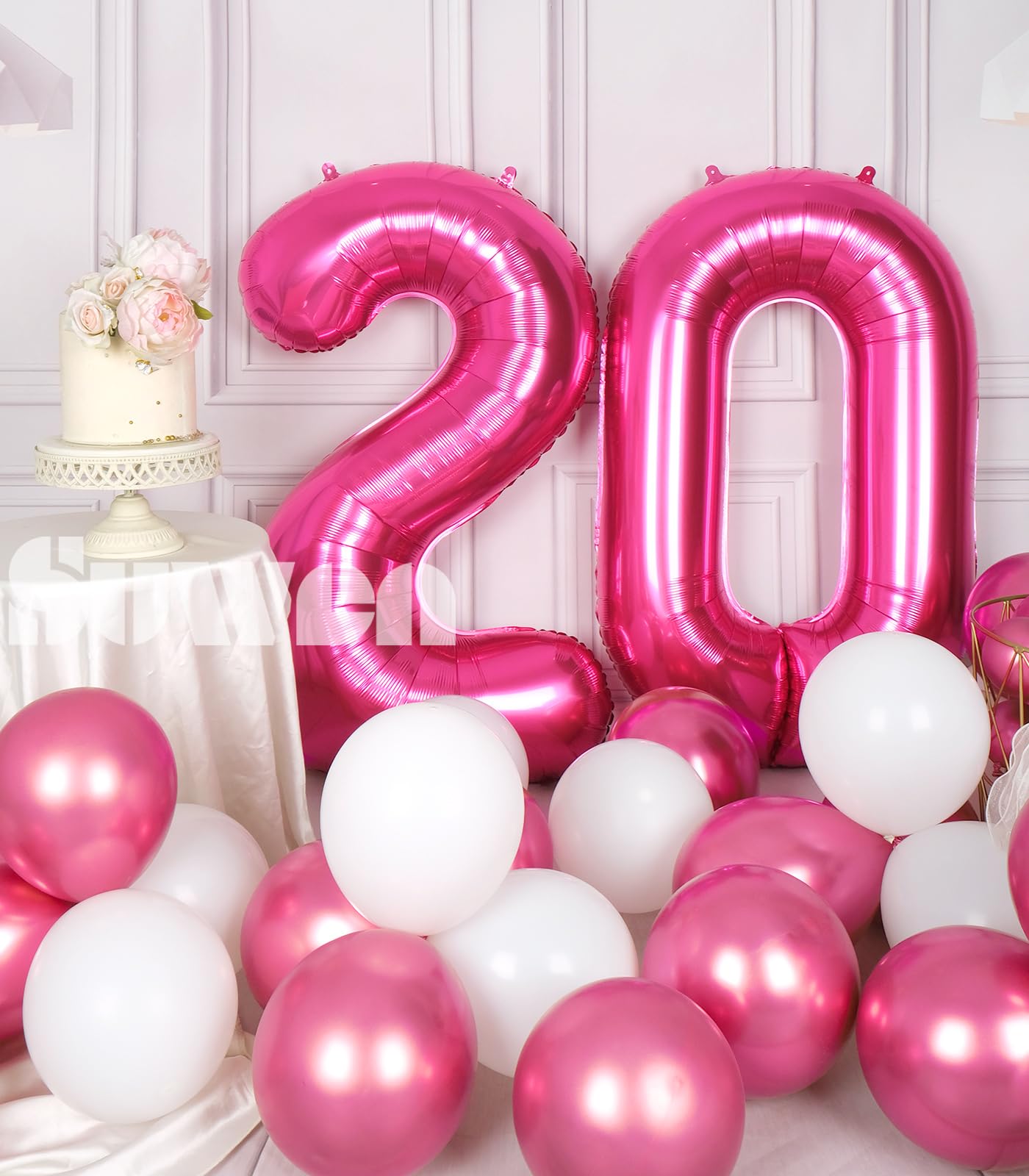 Suwen 40 Inch Hot Pink Large 20 Number Balloons Big Foil Helium Number Balloons 0-9 Jumbo Happy 20Th Mylar Birthday Party Decora